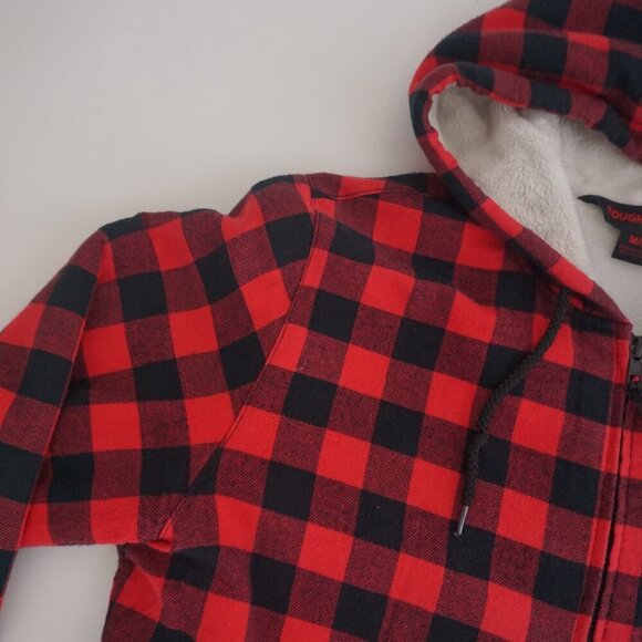 Tough Duck Red Black Buffalo Plaid Teddy Lined Outdoor Hooded Zip Up Sweater M - Picture 11 of 12